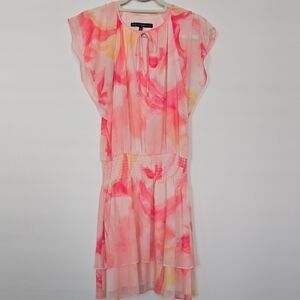 White House Black Market Vibrant Pink and Yellow Midi Dress